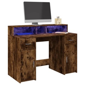 Desk with LED lighting, engineered smoked oak wood, 120x55x91 cm by , Desks - Ref: Foro24-3309415, Price: 169,51 €, Discount: %