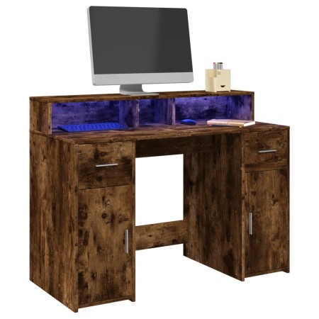 Escritorio con LED madera ingeniería roble ahumado 120x55x91 cm de , Escritorios - Ref: Foro24-3309415, Precio: 187,76 €, Des...