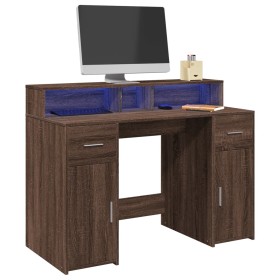 Escritorio con LED madera ingeniería marrón roble 120x55x91 cm de , Escritorios - Ref: Foro24-3309417, Precio: 207,99 €, Desc...