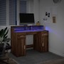 Desk with LED lights, engineered wood, brown oak, 120x55x91 cm by , Desks - Ref: Foro24-3309417, Price: 191,10 €, Discount: %