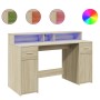 Desk with LED lighting, engineered wood in Sonoma oak, 140x55x91 cm. by , Desks - Ref: Foro24-3309422, Price: 196,55 €, Disco...