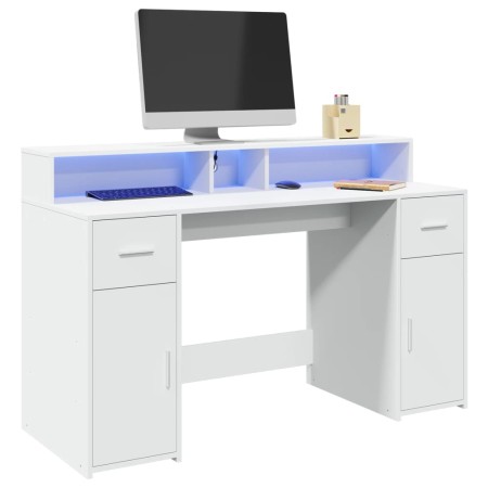 Escritorio con luz LED madera ingeniería blanco 140x55x91 cm de , Escritorios - Ref: Foro24-3309420, Precio: 207,38 €, Descue...