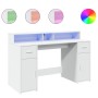 Engineered wood white desk with LED light 140x55x91 cm by , Desks - Ref: Foro24-3309420, Price: 207,38 €, Discount: %