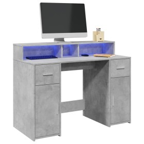 Desk with LED lights, engineered wood in gray concrete finish, 120x55x91 cm. by , Desks - Ref: Foro24-3309414, Price: 187,24 ...