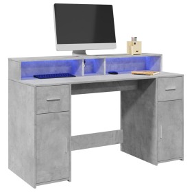 Desk with LED lights, engineered wood, gray concrete finish, 140x55x91 cm. by , Desks - Ref: Foro24-3309423, Price: 179,82 €,...