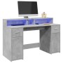 Desk with LED lights, engineered wood, gray concrete finish, 140x55x91 cm. by , Desks - Ref: Foro24-3309423, Price: 198,44 €,...