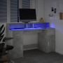 Desk with LED lights, engineered wood, gray concrete finish, 140x55x91 cm. by , Desks - Ref: Foro24-3309423, Price: 198,44 €,...