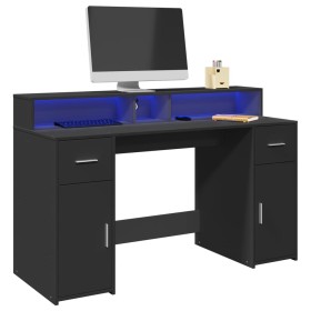 Escritorio con luz LED madera ingeniería negro 140x55x91 cm de , Escritorios - Ref: Foro24-3309421, Precio: 212,56 €, Descuen...