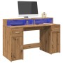 Escritorio con LED madera ingeniería roble artisian 140x55x91cm de , Escritorios - Ref: Foro24-3309428, Precio: 181,50 €, Des...