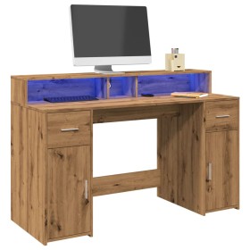 Engineered oak artisan wood desk with LED lights, measuring 140x55x91cm. by , Desks - Ref: Foro24-3309428, Price: 181,50 €, D...