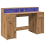 Engineered oak artisan wood desk with LED lights, measuring 140x55x91cm. by , Desks - Ref: Foro24-3309428, Price: 198,68 €, D...