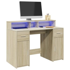 Escritorio con LED madera ingeniería roble Sonoma 120x55x91 cm de , Escritorios - Ref: Foro24-3309413, Precio: 172,99 €, Desc...