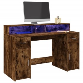 Escritorio con LED madera ingeniería roble ahumado 140x55x91 cm de , Escritorios - Ref: Foro24-3309424, Precio: 213,99 €, Des...