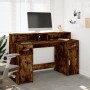 Desk with LED lighting, engineered smoked oak wood, 140x55x91 cm by , Desks - Ref: Foro24-3309424, Price: 196,55 €, Discount: %