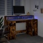 Escritorio con LED madera ingeniería roble ahumado 140x55x91 cm de , Escritorios - Ref: Foro24-3309424, Precio: 196,55 €, Des...