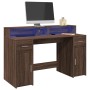 Desk with LED lights, engineered wood in brown oak, 140x55x91 cm. by , Desks - Ref: Foro24-3309426, Price: 202,54 €, Discount: %