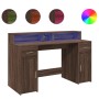 Desk with LED lights, engineered wood in brown oak, 140x55x91 cm. by , Desks - Ref: Foro24-3309426, Price: 202,54 €, Discount: %