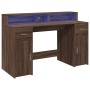 Desk with LED lights, engineered wood in brown oak, 140x55x91 cm. by , Desks - Ref: Foro24-3309426, Price: 202,54 €, Discount: %