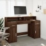 Desk with LED lights, engineered wood in brown oak, 140x55x91 cm. by , Desks - Ref: Foro24-3309426, Price: 202,54 €, Discount: %