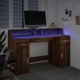 Escritorio con LED madera ingeniería marrón roble 140x55x91 cm de , Escritorios - Ref: Foro24-3309426, Precio: 202,54 €, Desc...