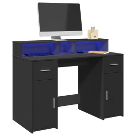 Escritorio con luz LED madera ingeniería negro 120x55x91 cm de , Escritorios - Ref: Foro24-3309412, Precio: 207,49 €, Descuen...