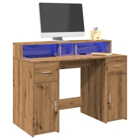 Escritorio con LED madera ingeniería roble artisian 120x55x91cm de , Escritorios - Ref: Foro24-3309419, Precio: 200,99 €, Des...