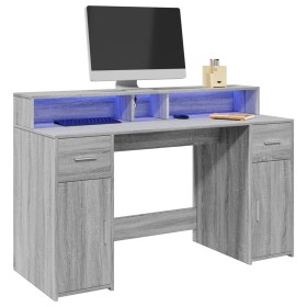 Engineered wood desk with LED lights in gray Sonoma finish, measuring 140x55x91 cm. by , Desks - Ref: Foro24-3309425, Price: ...