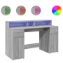 Engineered wood desk with LED lights in gray Sonoma finish, measuring 140x55x91 cm. by , Desks - Ref: Foro24-3309425, Price: ...