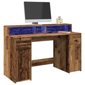 Engineered aged wood desk with LED lights 140x55x91 cm by , Desks - Ref: Foro24-3309427, Price: 179,54 €, Discount: %