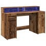 Schreibtisch mit LED-Beleuchtung, Holz in verwitterter Ingenieurstechnik, 140x55x91 cm. von , Schreibtische - Ref: Foro24-330...