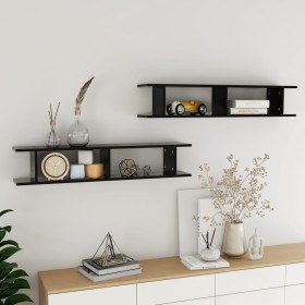 Wall shelves 2 units plywood black 105x18x20 cm by , Shelves and shelves - Ref: Foro24-807206, Price: 36,99 €, Discount: %