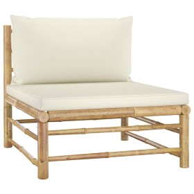 Zentrales Gartensofa aus Bambus mit cremeweißen Kissen von vidaXL, Modulare Sofas für den Außenbereich - Ref: Foro24-313146, ...