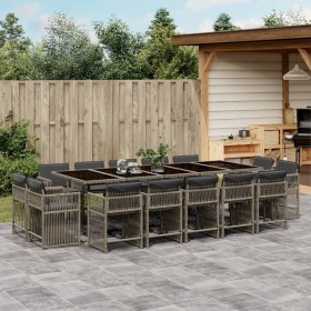 Garten-Essgruppe mit 15-teiligen Kissen aus grauem synthetischem Rattan. von , Gartensets - Ref: Foro24-3211772, Preis: 931,9...