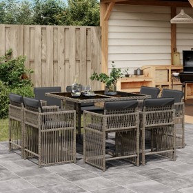 Garden dining set 9 pieces and gray synthetic rattan cushions by , Garden sets - Ref: Foro24-3211736, Price: 465,93 €, Discou...