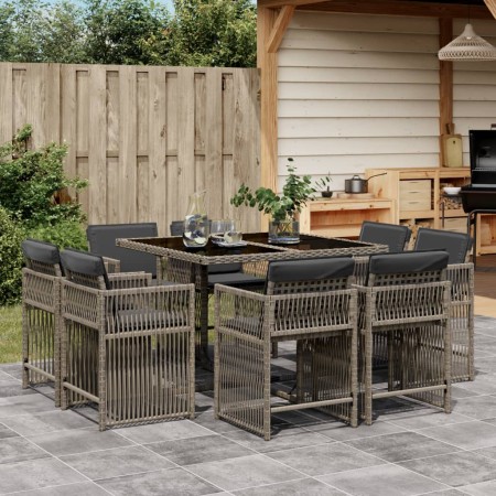 Garden dining set 9 pieces and gray synthetic rattan cushions by , Garden sets - Ref: Foro24-3211736, Price: 465,93 €, Discou...