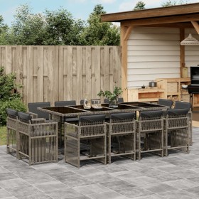 Garten-Essgruppe mit 13-teiligen Kissen aus grauem synthetischem Rattan. von , Gartensets - Ref: Foro24-3211760, Preis: 804,9...