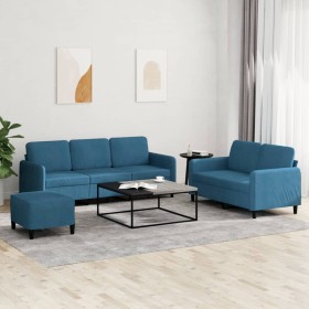 3-piece blue velvet sofa set