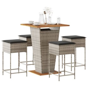 Garden table and high stools 5 pieces with gray PE rattan cushions by , Garden sets - Ref: Foro24-3261483, Price: 375,99 €, D...