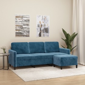 Sofá de 3 plazas con taburete de terciopelo azul 180 cm de , Sofás - Ref: Foro24-3201183, Precio: 348,48 €, Descuento: %