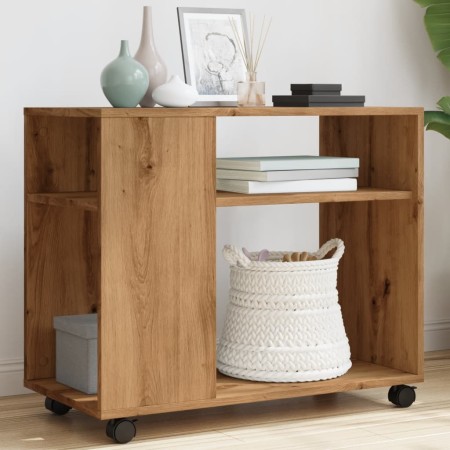 Mesa auxiliar con ruedas madera roble Sonoma 70x35x60 cm de , Mesas auxiliares - Ref: Foro24-853154, Precio: 48,99 €, Descuen...