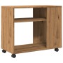 Mesa auxiliar con ruedas madera roble Sonoma 70x35x60 cm de , Mesas auxiliares - Ref: Foro24-853154, Precio: 48,99 €, Descuen...