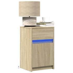 Bedside tables with LED lights, 2 units, engineered wood in Sonoma oak. by , Nightstands - Ref: Foro24-852003, Price: 93,51 €...