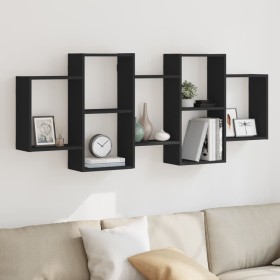 Engineered wood black wall shelf 159x18x65 cm by , Shelves and shelves - Ref: Foro24-853210, Price: 62,41 €, Discount: %