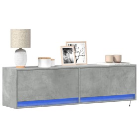 Wall-mounted TV unit with LED lights in concrete gray, 140x31x38 cm. by , TV Furniture - Ref: Foro24-852372, Price: 108,16 €,...