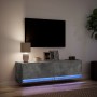 Wall-mounted TV unit with LED lights in concrete gray, 140x31x38 cm. by , TV Furniture - Ref: Foro24-852372, Price: 108,16 €,...