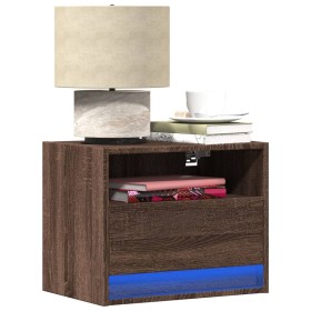 Wall-mounted bedside tables with LED lights, 2 units, brown oak. by , Nightstands - Ref: Foro24-852074, Price: 99,21 €, Disco...