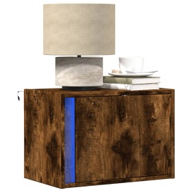 Wall-mounted bedside table with LED lights in smoked oak. by , Nightstands - Ref: Foro24-852097, Price: 43,10 €, Discount: %