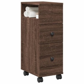 Narrow brown oak wood bathroom cabinet with wheels by , Lockers and storage cabinets - Ref: Foro24-855238, Price: 53,99 €, Di...