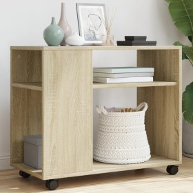 Side table with Sonoma oak wood wheels