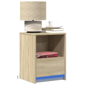 Bedside table with LED lights made of engineered oak wood in Sonoma oak color. by , Nightstands - Ref: Foro24-852023, Price: ...